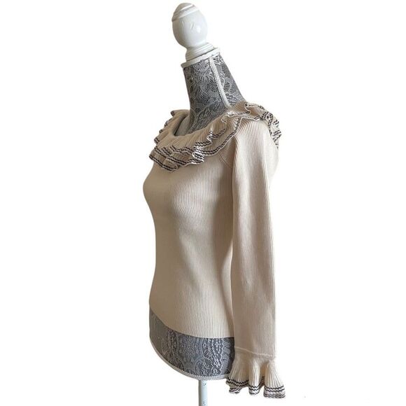 Ralph Lauren Black Label Ribbed Ruffle Knit Blouse Size Large - Picture 2 of 10